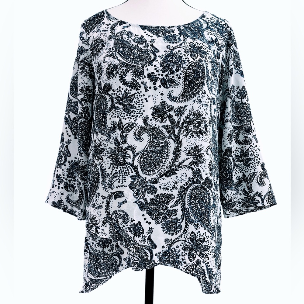 The Limited Blue Paisley Asymmetrical Tunic Blouse Size XS